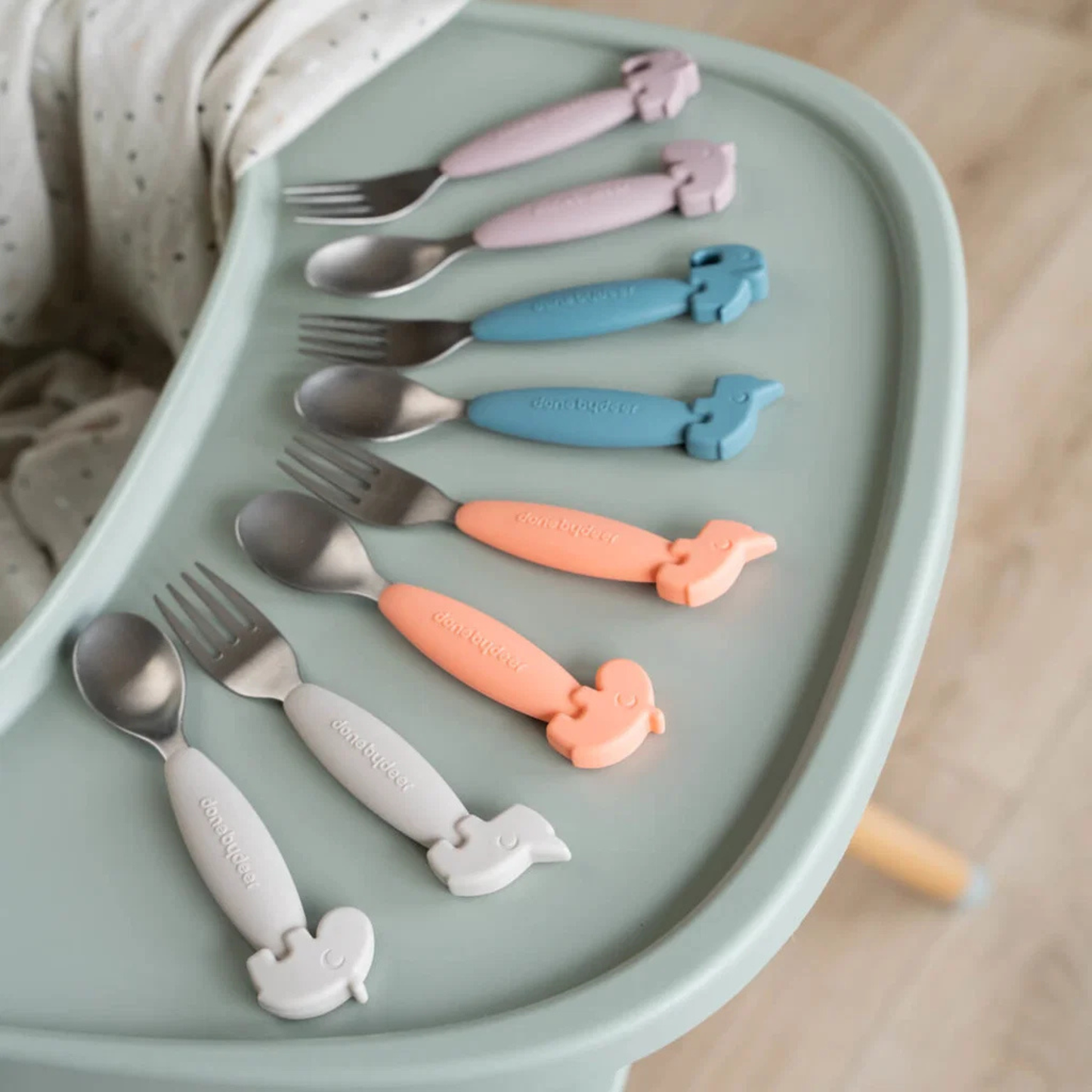 Easy-Grip Spoon & Fork Set Deer Friends Sand – Done by Deer