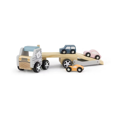 Biltransport i trä med tre bilar