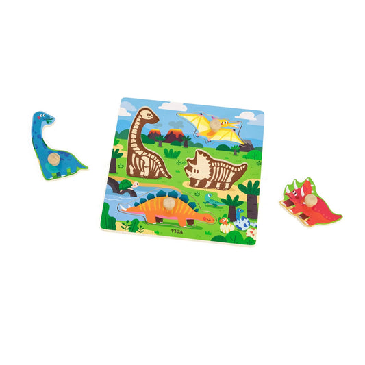 Knoppussel Dinosaurier – 4 bitar i trä – PolarB by VIGA